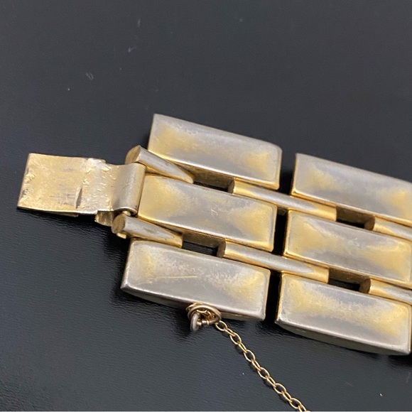 Vintage Gold-tone Damascene Art Deco 3-Row Hinged Bracelet 49g. - Picture 14 of 16